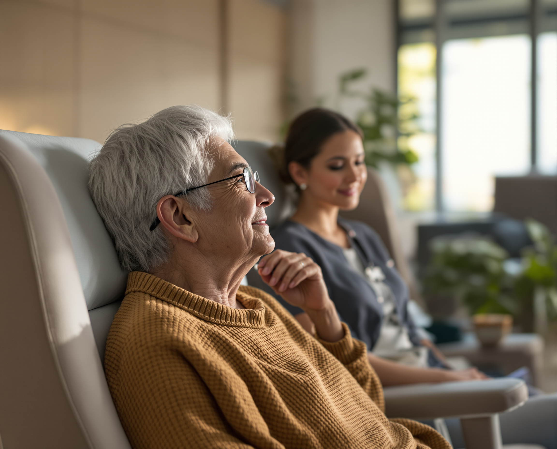 Patient and therapist in a warm therapy room