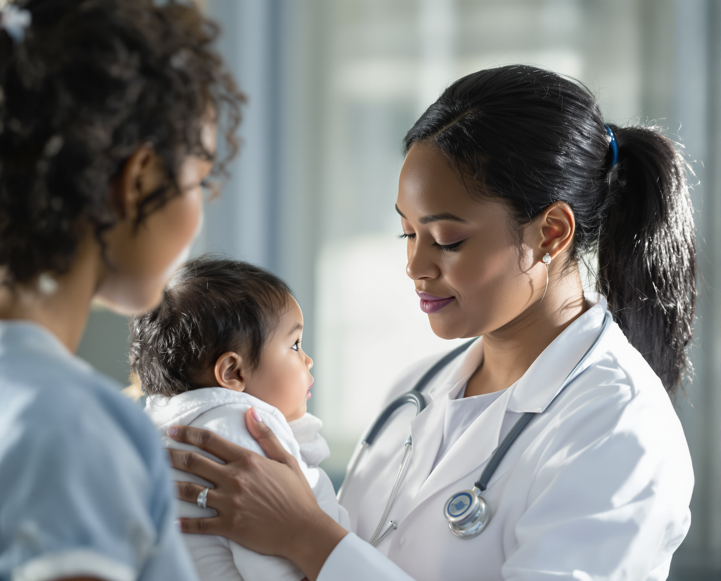 Pediatrician checking a child's heartbeat