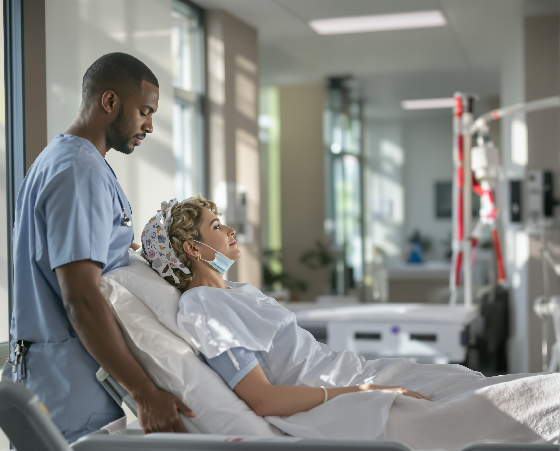 Nurse triaging a patient in a calm urgent care setting